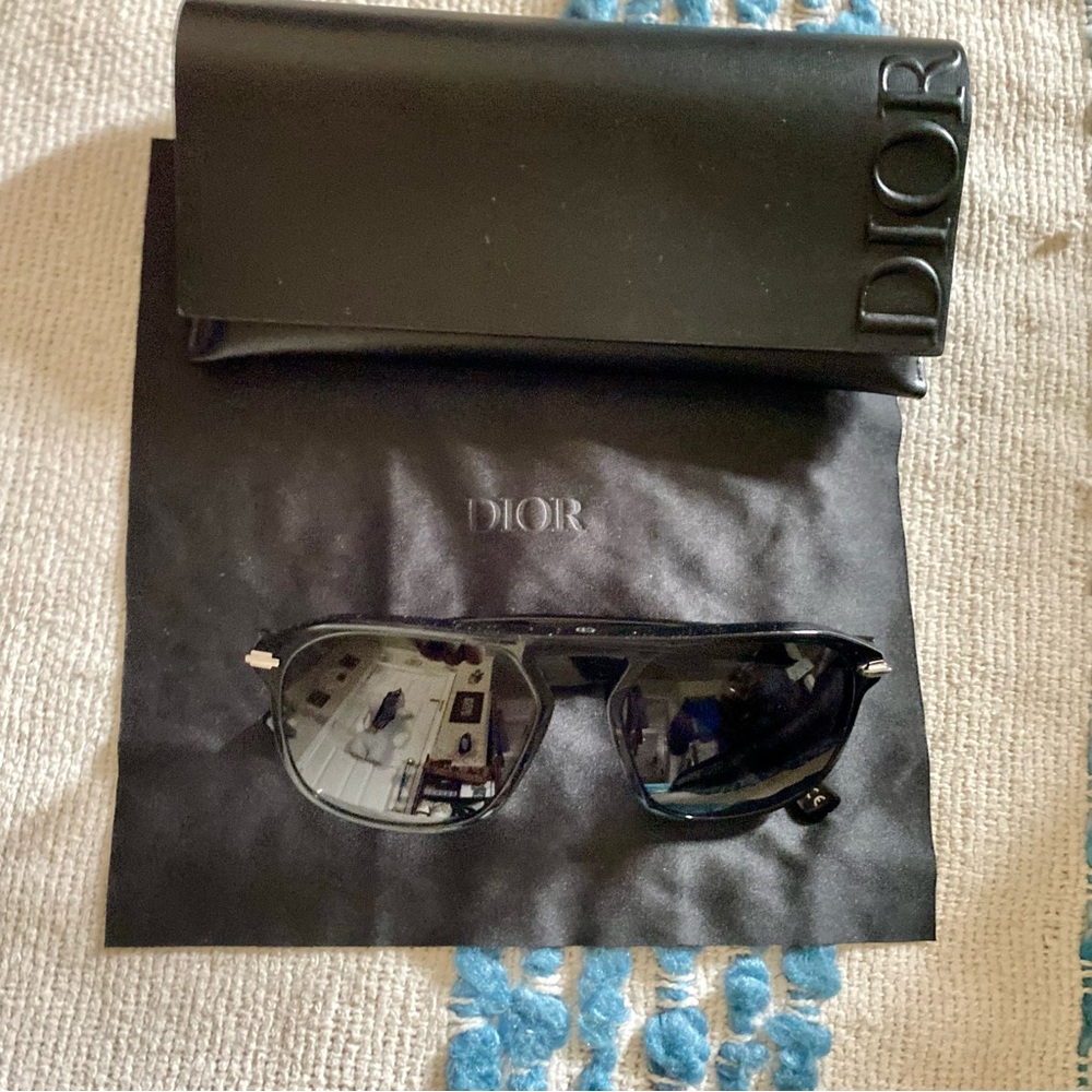 DIOR DIORBLACKSUIT S41  10A0 Shiny Black Smoke Square Sunglasses 55MM With Case